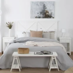 Banak Cabeceros De Madera^Niza Blanco Pincelado